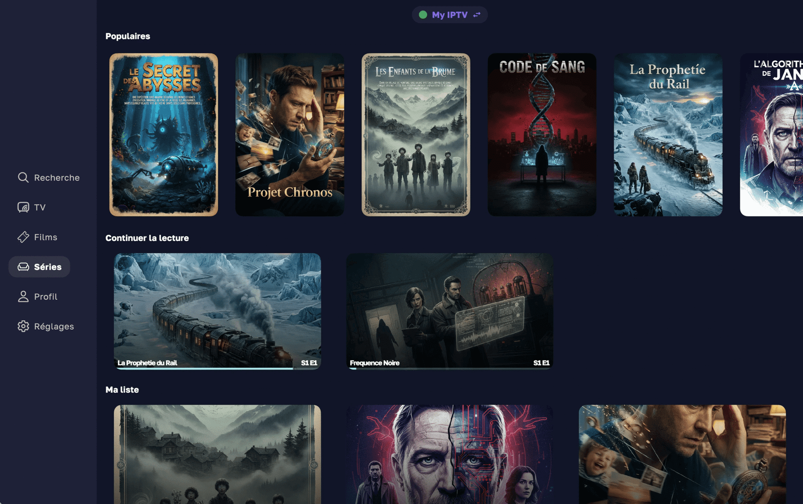 Interface Zen IPTV — écran d'accueil de l'application Zen Player